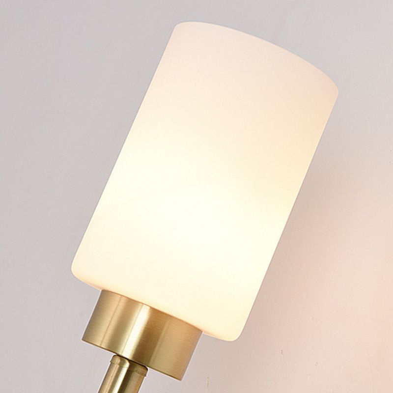 Contemporary Sconce Lights Brass Arm Wall Light for Hotel Bedroom in White Glass Shade