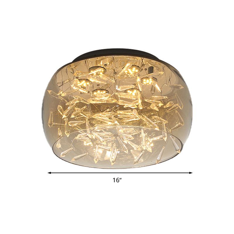 Curved Drum Flush Mount Modernism Crystal Amber/White LED Ceiling Mount Light Fixture in Warm/White/3 Color Light, 16"/19.5" Wide