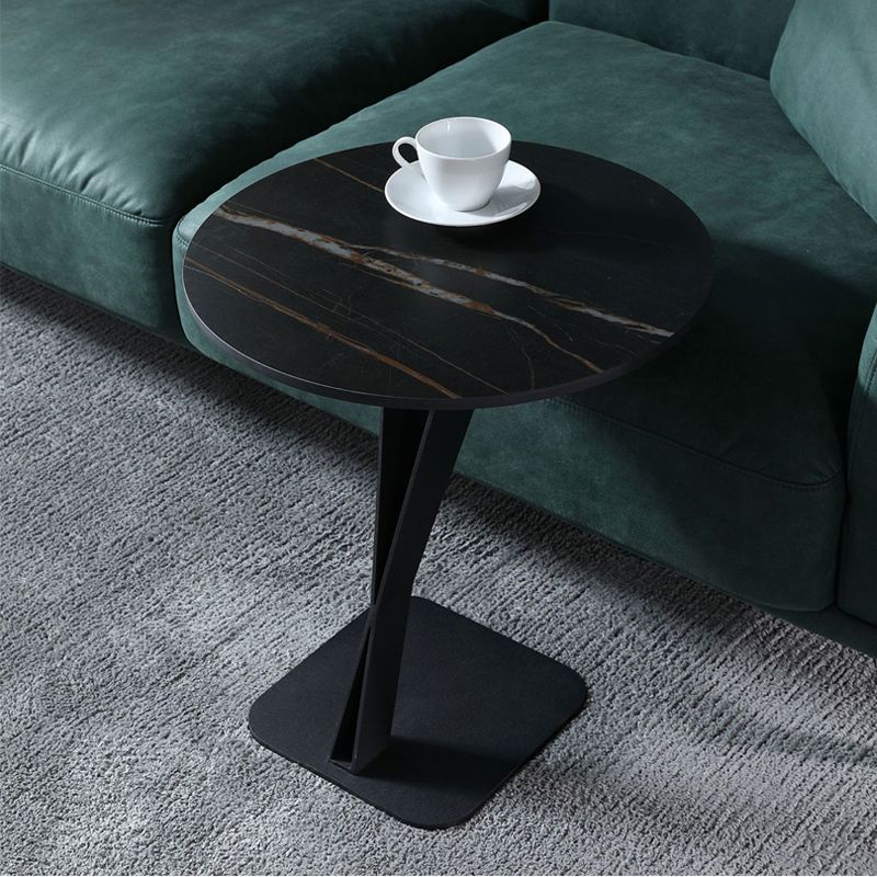 Pedestal Stone Coffee Table Round Single Cocktail Table in Black/White