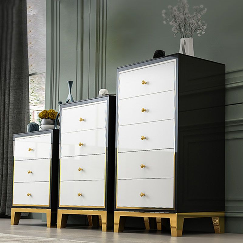 Bedroom Glam Wooden Storage Chest Vertical Chest with Drawers