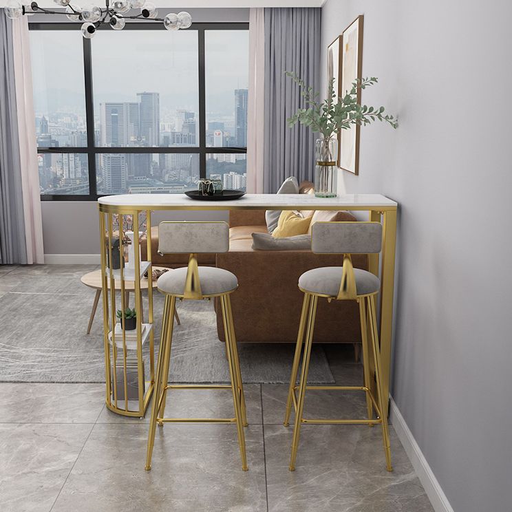 1/3 Pieces Glam Iron Bar Table Set White Faux Marble Top Bistro Set with Shelf