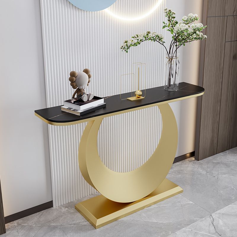 Stone Half Moon Console Table 31.5-inch Tall Accent Table with 1 Shelf