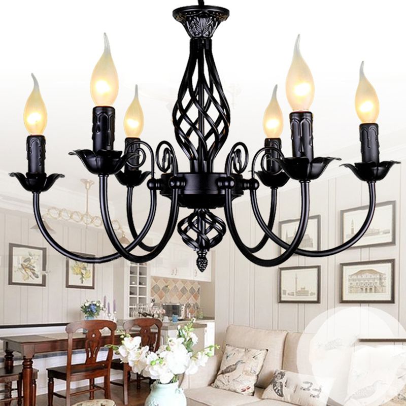 Zwarte multi -lichten hangende verlichtingsarmaturen moderne stijl gebogen metalen kroonluchter verlichting