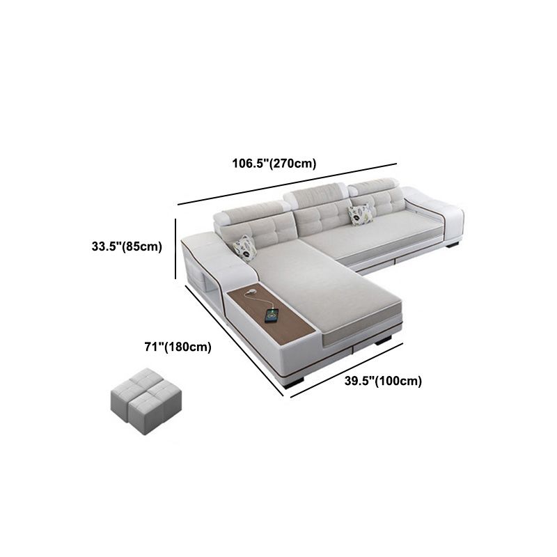 Modern Style Sectional Tufted Back Ramp Armrest White Storage Rack Sofa