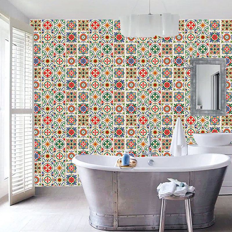 Bohemian Floral Pattern Wallpaper Panels Brown Bathroom Adhesive Wall Decor, 3.5' x 3.5"