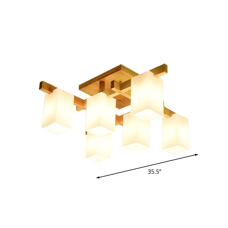 Lámpara de techo cuboide de vidrio de leche, luz de techo empotrada LED contemporánea de 4/6/8 luces en blanco para sala de estar