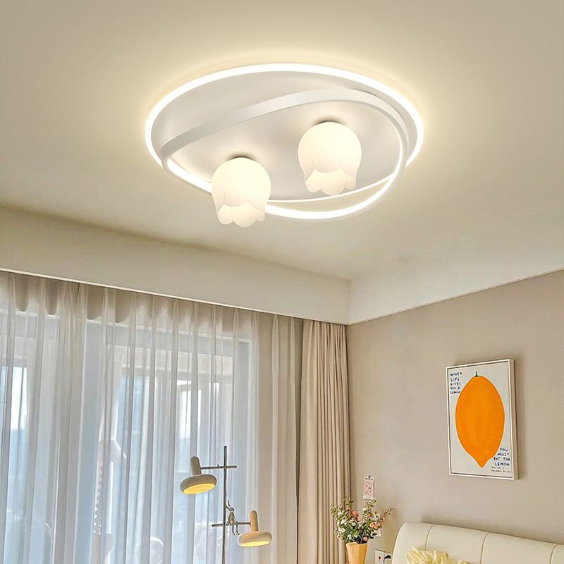 LED Modern Metal Flush Mount Linear Shape Ceiling Light with Plastic Shade for Living Room