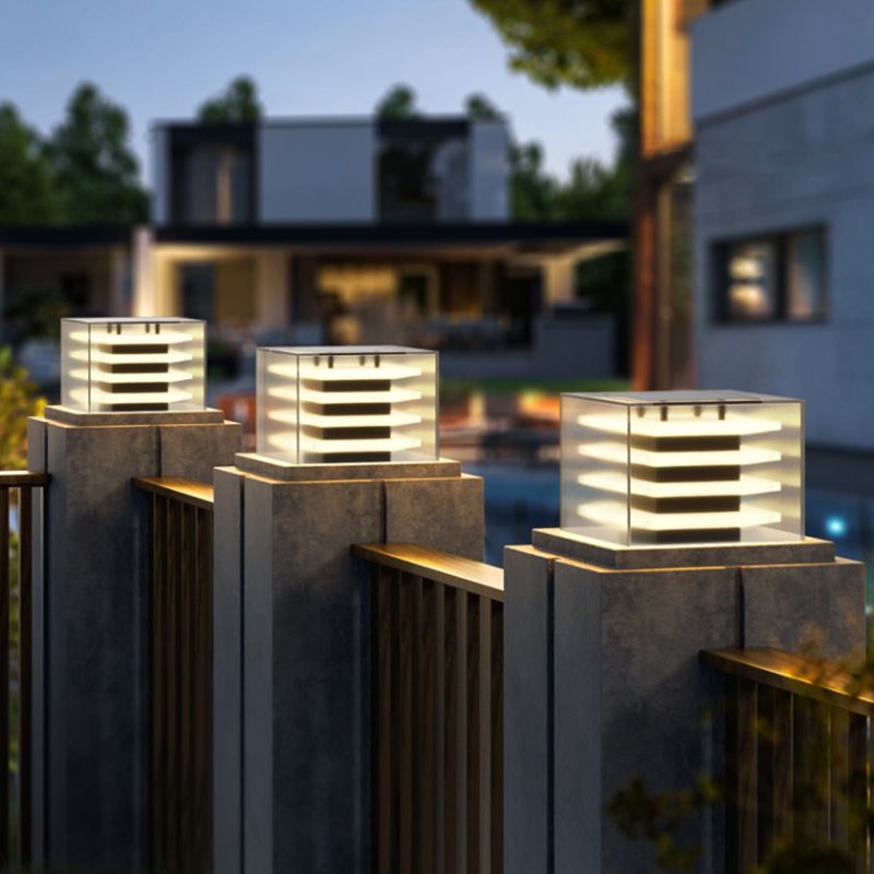 Square Contemporary Waterproof Pillar Light with Acrylic for Courtyard