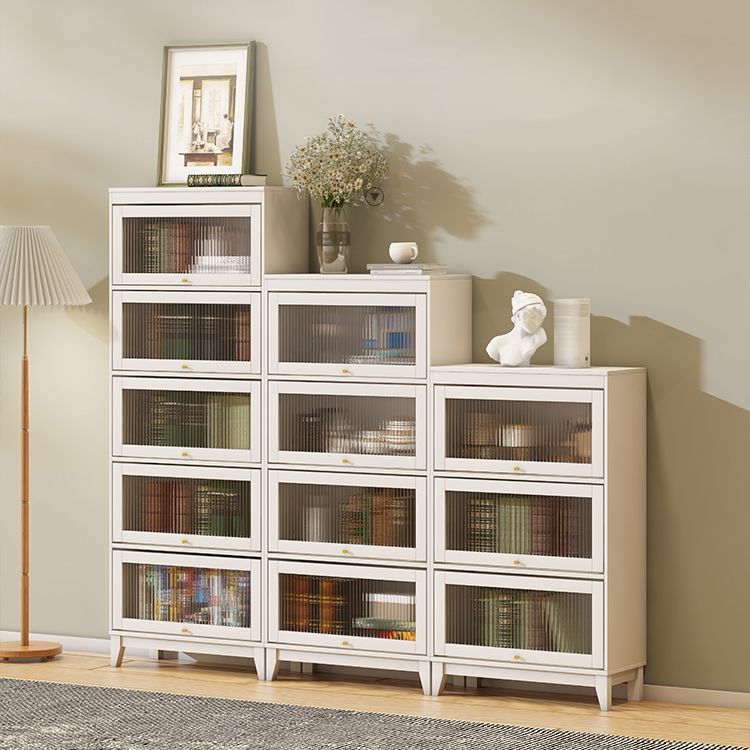 Urban Vertical Standard Bookcase White Manufactured Wood Bookshelf with Glass Doors