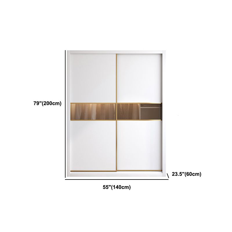 White Engineered Wood Wardrobe Armoire Modern Sliding Door Wardrobe