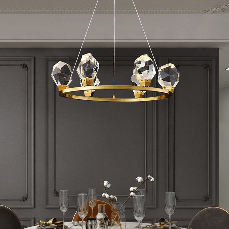 Halo Ring à facettes Crystal Pendant Light Modernisme 6/8 Lights Brass Finish Plafond Chandelier