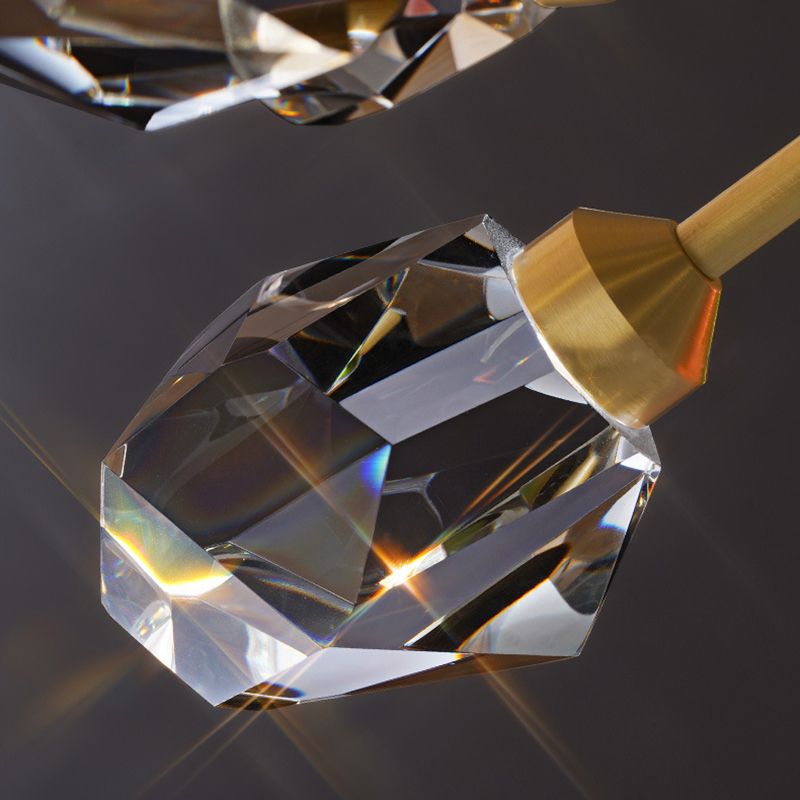 Luci dell'isola geometrica moderna a sospensione Crystal e Metal Island Lighting 7 Light in oro