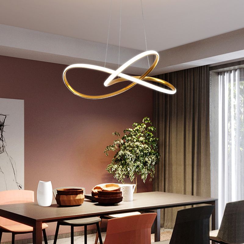 Modern Minimalist Linear Chandelier Light Metal Spiral LED Ceiling Chandelier for Living Room