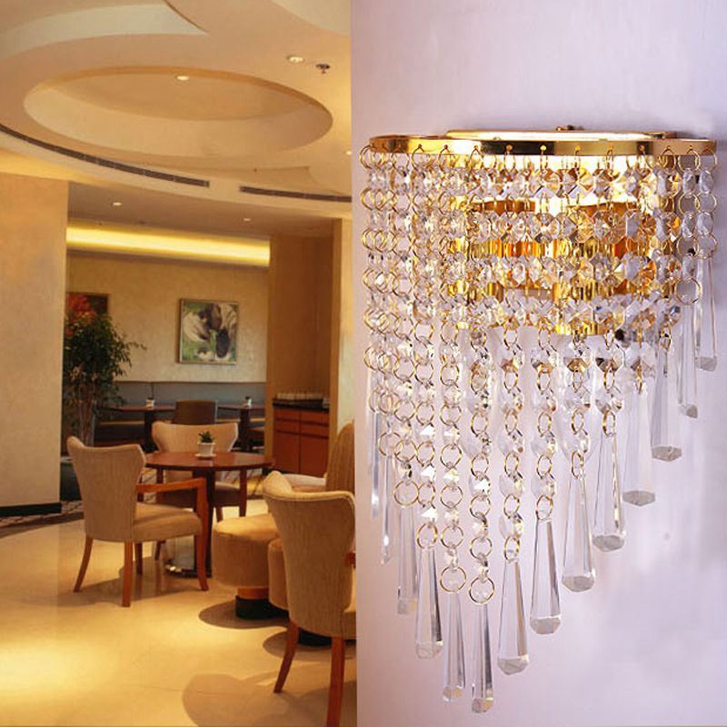 2-Light Unique Shape Wall Light Fixture Modern Crystal Wall Mounted Lighting