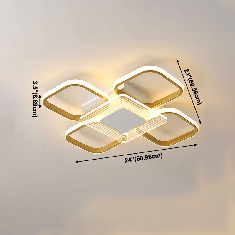 Plafonnier de forme carrée en aluminium moderne, 4 lumières, montage encastré pour salle à manger