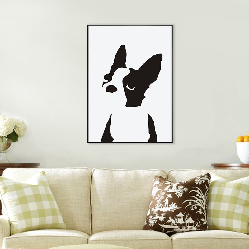 Kids Style Bulldog Art Canvas White Domesticated Animal Painting, Multiple Sizes Available
