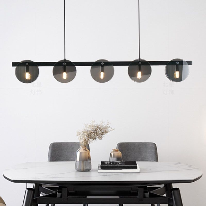 Modern Luxury Pendant Light Metal Circular Island Light with Glass Shade