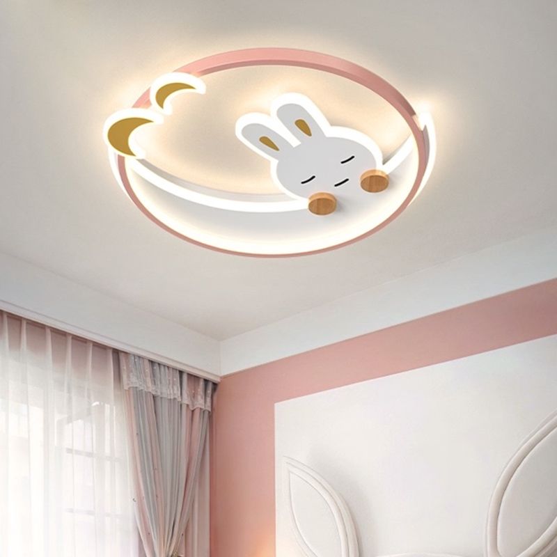 Plafonnier LED à 1 lumière en forme de lapin en métal pour chambre d'enfant