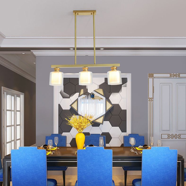 Glass Cylindrical Island Lighting Fixture Modern Gold Chandelier Lighting Fixture