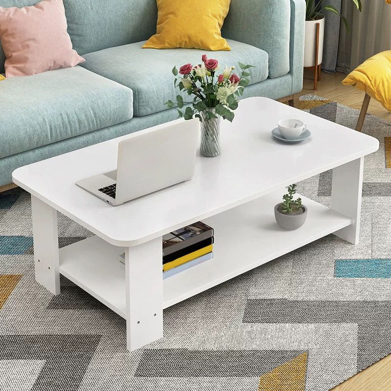 Modern Style Wood-paneled Rectangular Coffee Table with a 4 Legs Base
