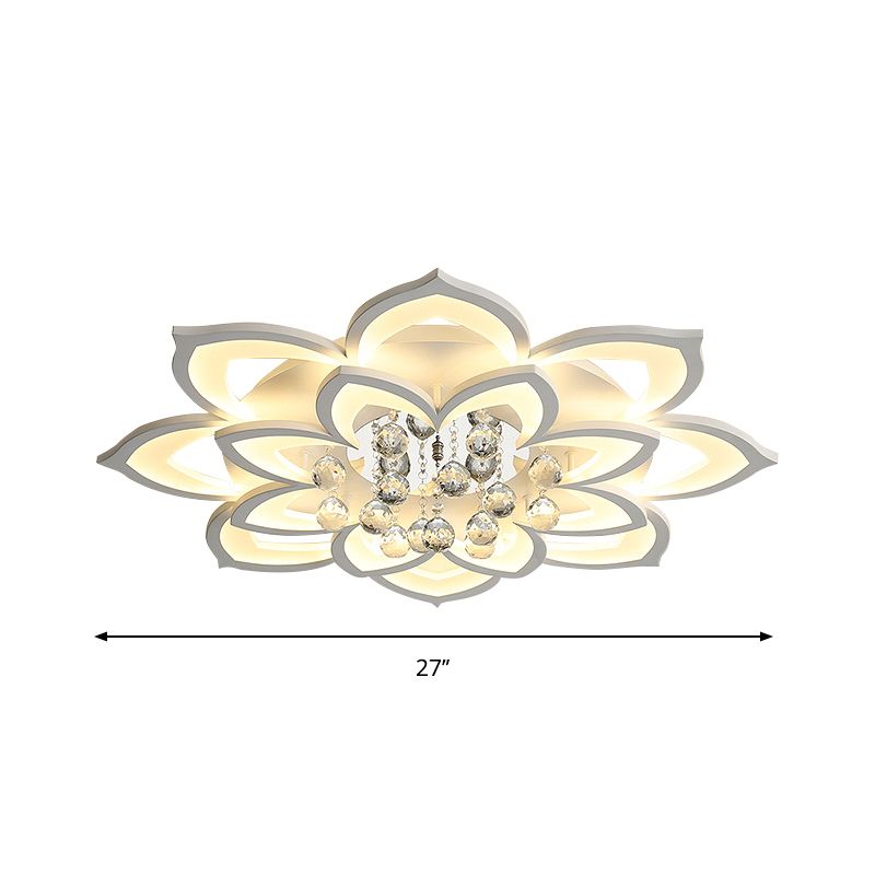 27"/31.5" W White Floral Flush Ceiling Light Contemporary LED Acrylic Flushmount Lighting with Crystal Drop in Warm/White Light