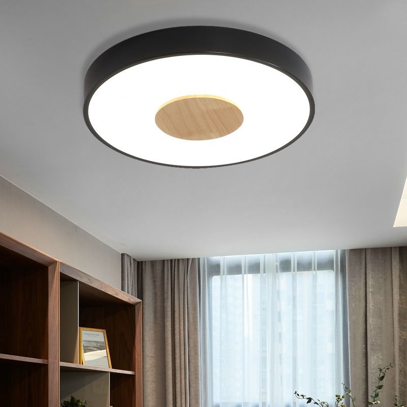 Round Flush Mount Ceiling Light Nordic Iron 1 Head Pink/Blue/White Lighting Fixture for Bedroom, 12"/16"/19.5" Width