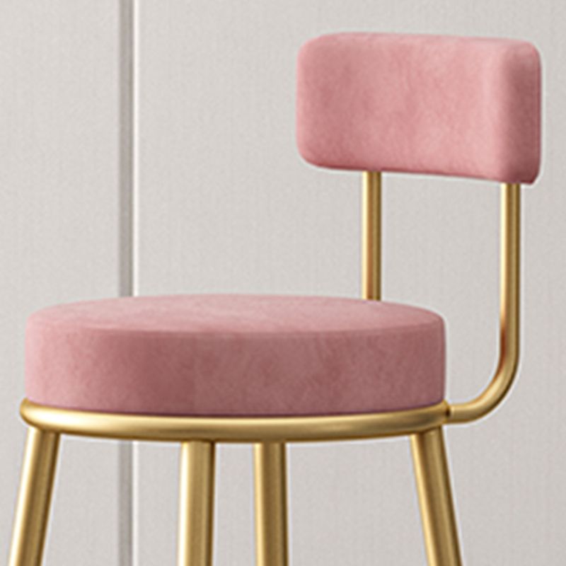 Glam Fabric Bar Stools Low Back Round Seat Barstool with 4 Gold Iron Legs