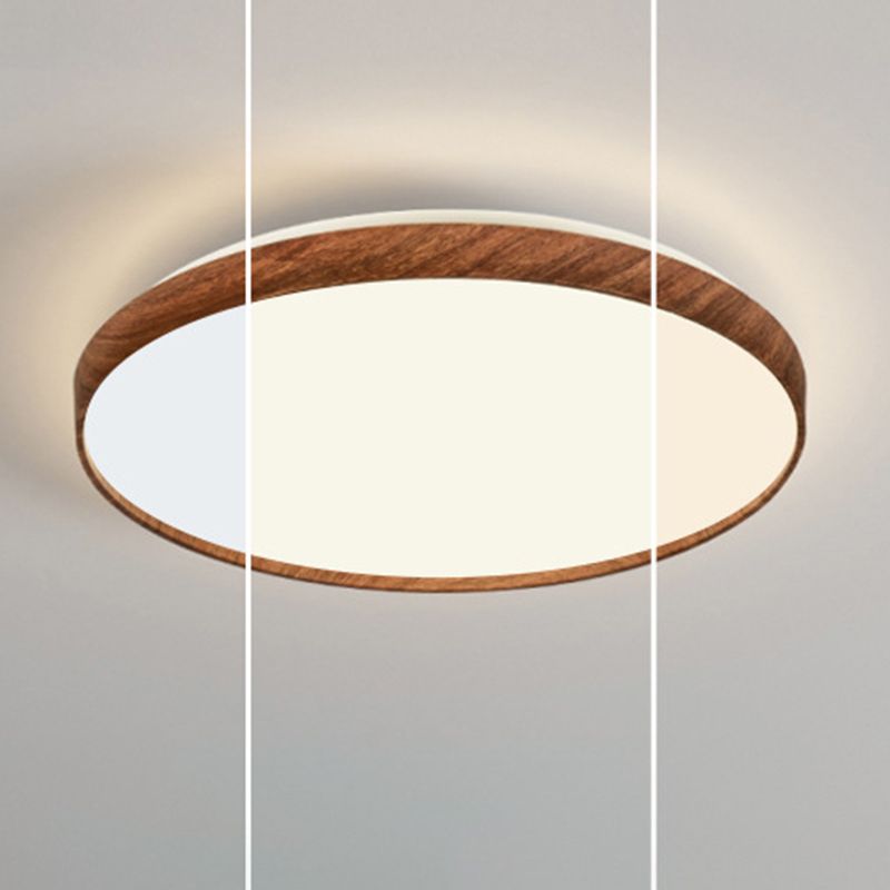 Iron LED Ceiling Flush Modern Round Flush Mount in Wood Color