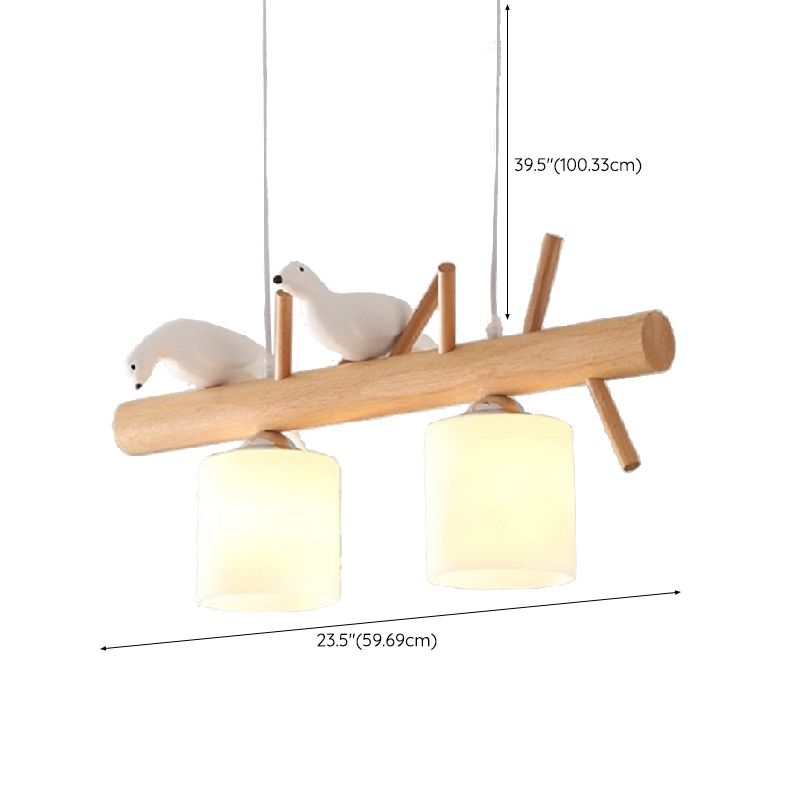 Wood Island Lamp Modern Island Hanging Light with Glass Shade for Dining Room