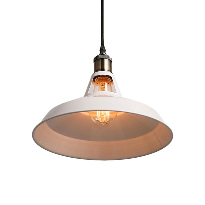 Loft Style Barn Shade Pendant Ceiling Light 10.5"/12"/15" W 1 Bulb Metallic Hanging Lamp in Black/White for Dining Table