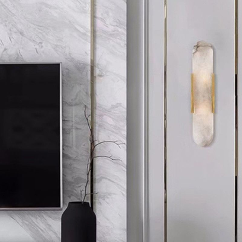 2 Lights Oval Wall Mounted Lamps Modern Style Stone Wall Sconces