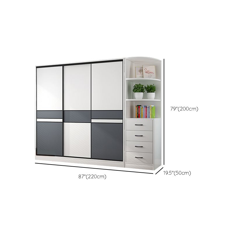 White Wood Frame Wardrobe Freestanding Wardrobe Armoire with Shelves