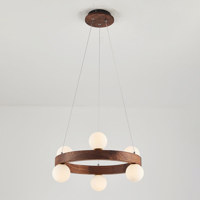 Nordic Minimalist Circular Chandelier Lamp Wood Hanging Pendant Lights for Restaurant