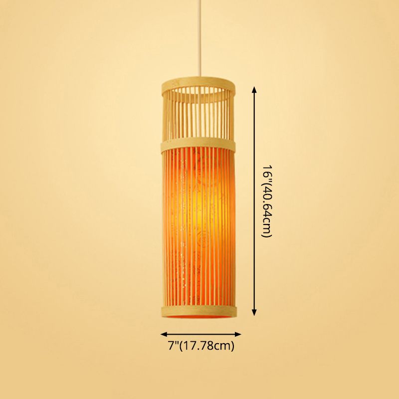 Chinoiserie gewebte Hängende Leuchten Bambus Single Tea Room Deckenleuchte mit Drucklampenkel