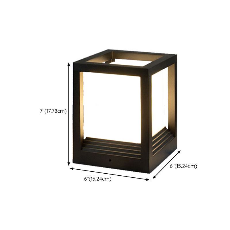 Rectangle Shape Metal Waterproof Pillar Lamp Modern Style 1 Light Outdoor Light in Black