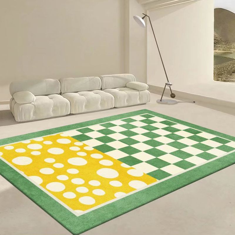 Blue Modern Rug Polyester Check Pattern Rug Stain Resistant Rug for Sitting Room