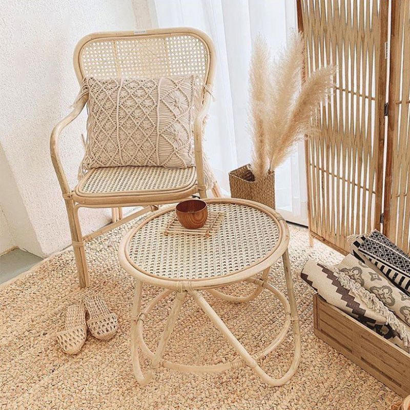 20" Wide Tropical Rattan Dining Armchair Natural Outdoor Chair