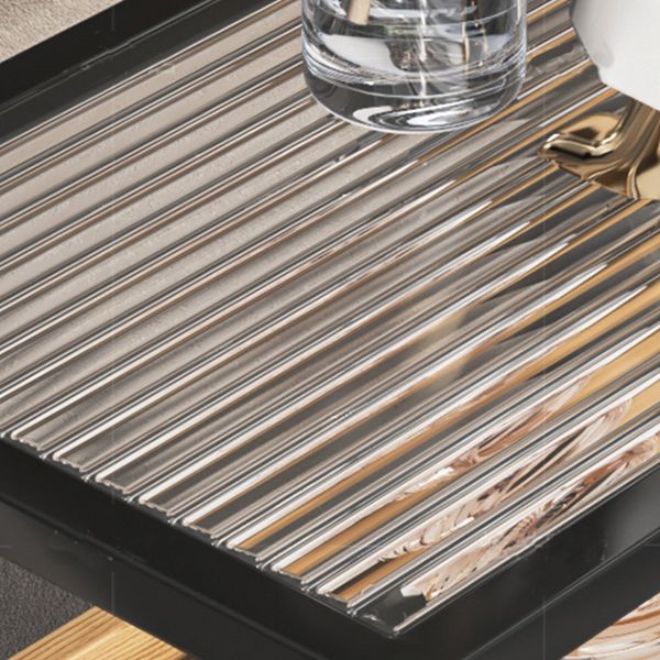 Metal Nightstand Contemporary Glass Top Night Table with Shelves