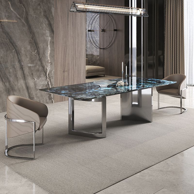 1/4/7 Pieces Rectangle Stone Top Stainless Steel Base Dining Set for Home