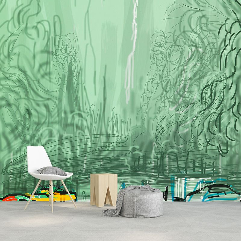 Green Yosemite Waterfall Wall Mural Stain Resistant Wall Covering for Living Room