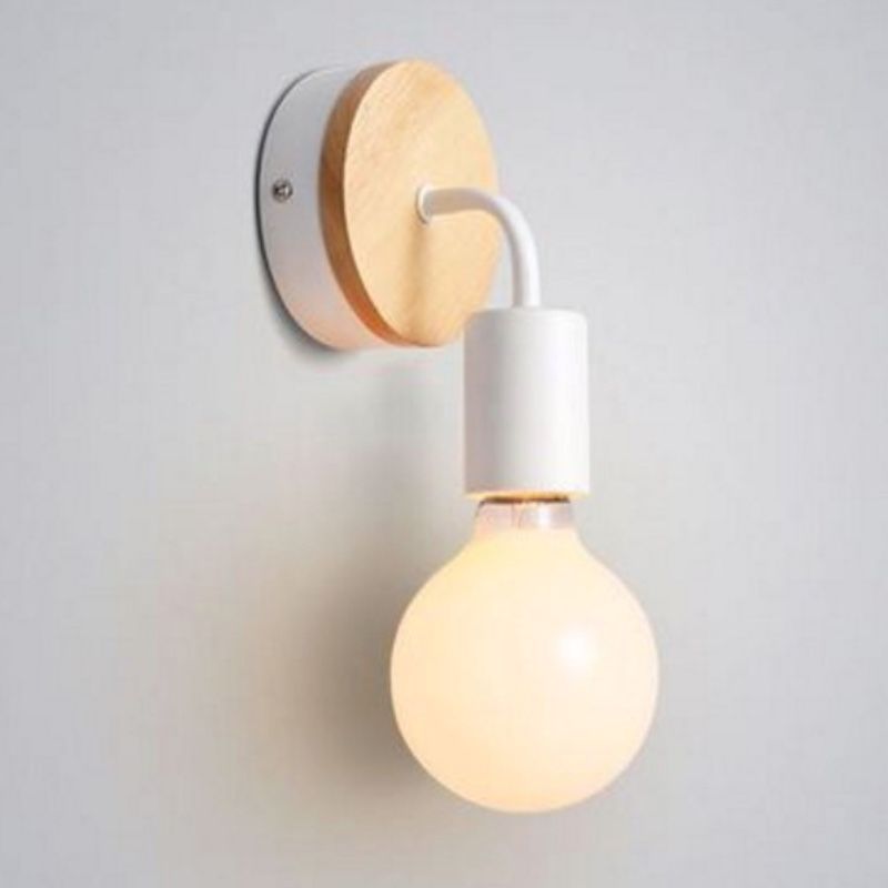 Nordic Style Blub Shape Mirror Light Single Light Wall Lamp with Wood for Bedroom