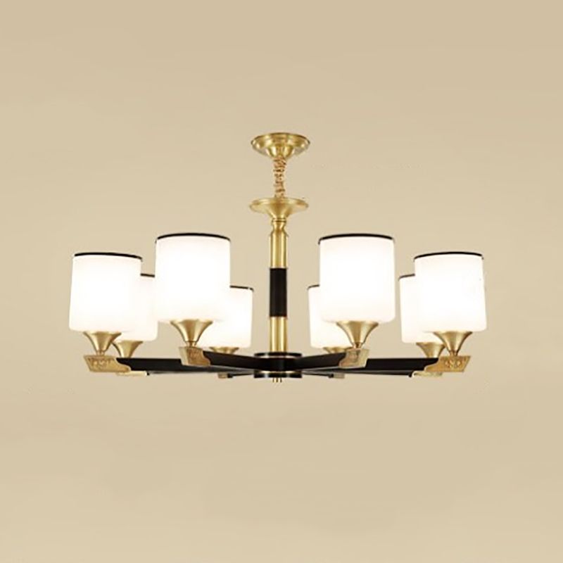 Multi Lights Cylinder Hanging Light American Style Glass Pendant Light for Living Room
