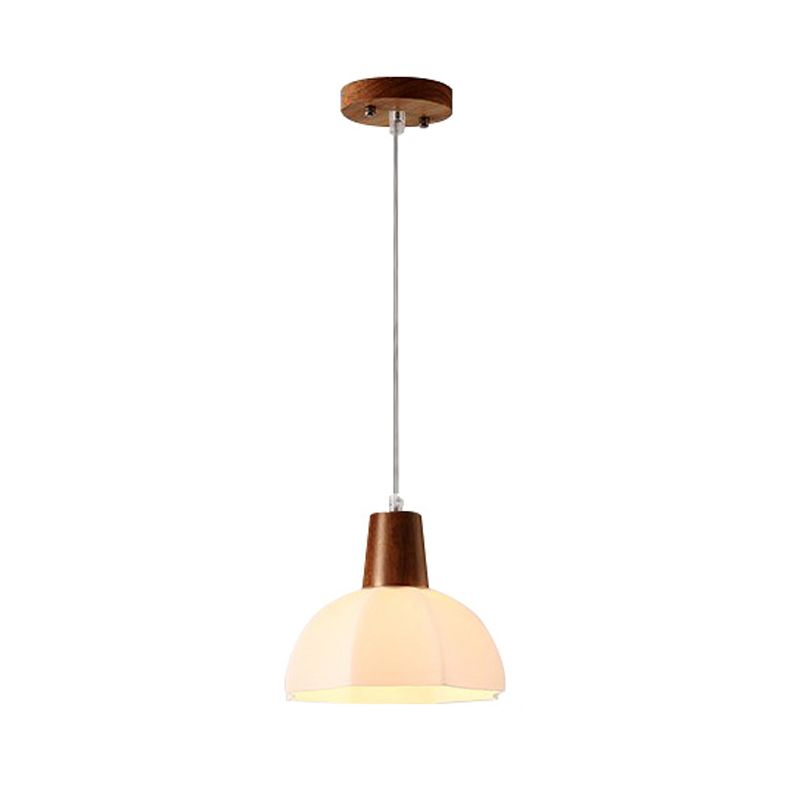 Dome Shade Kitchen Island Light Wood and Glass Ceiling Fixture
