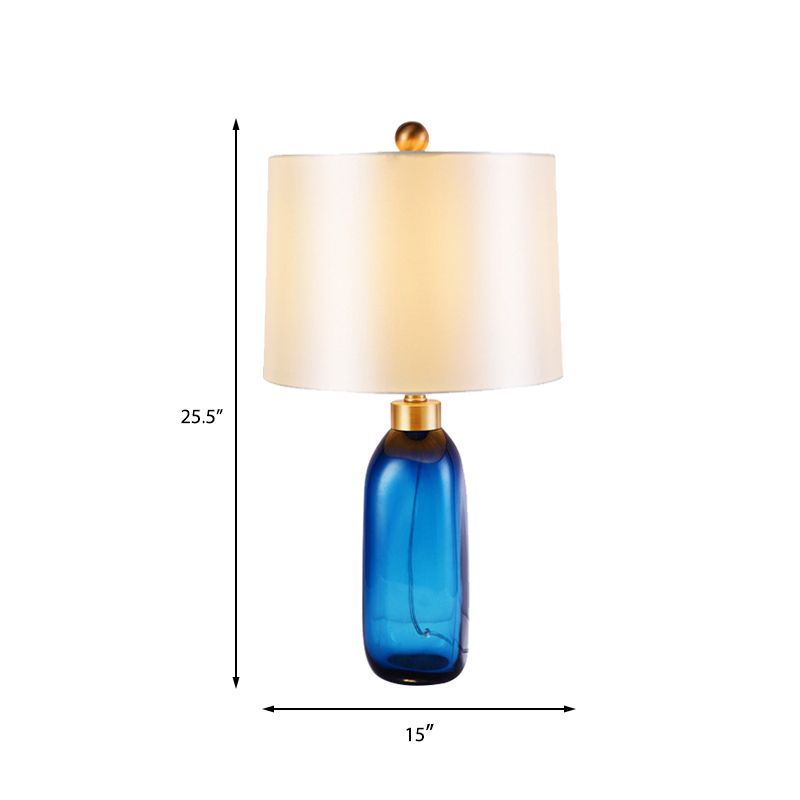 Lámpara de mesa azul moderna de la sala de estar de 1 cabeza con sombra de tela cilíndrica