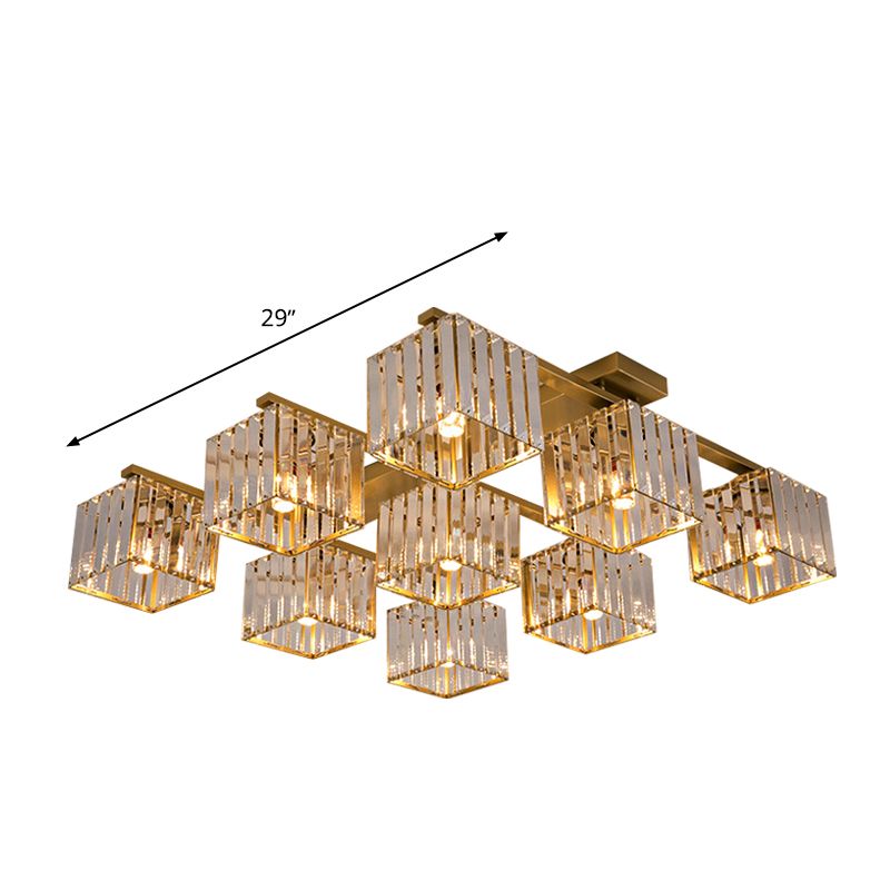 Accesorio de techo para sala de estar, barra de cristal de tres lados, cuadrado moderno, semiempotrado, 4/6/9 luces, en dorado/negro
