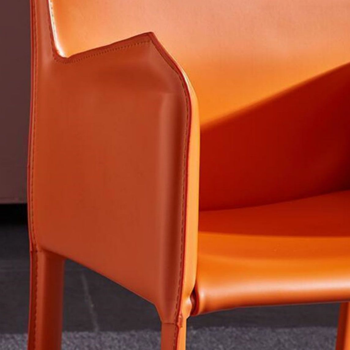 Contemporary Leather Dining Chair Parsons Chair in Matte Finish with Steel Legs