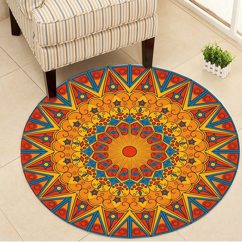 Art Deco Moroccan Rug Multi-Colored Mandala Rug Pet Friendly Machine Washable Anti-Slip Rug for Bedroom