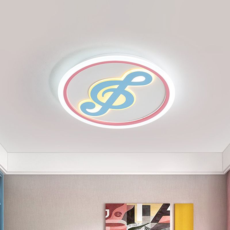 Blue Music Note Shaped Ceiling Lamp Creative LED Acrylic Flush Light in White/Warm Light