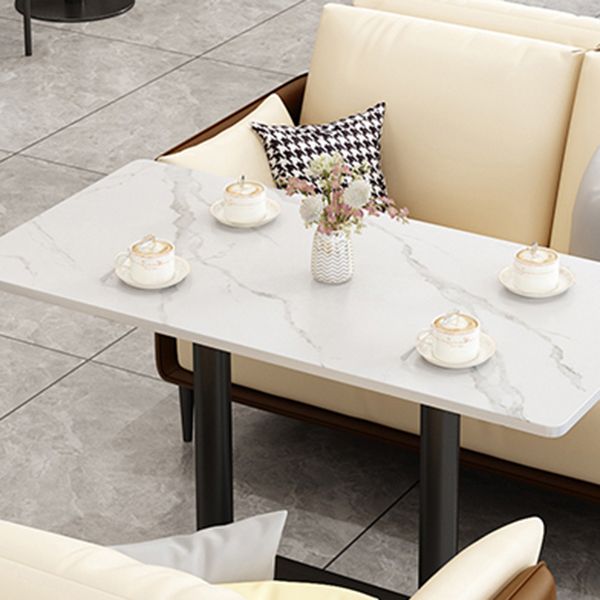 Mesa de comedor moderna de piedra sinterizada, mesa de comedor con marco negro para comedor