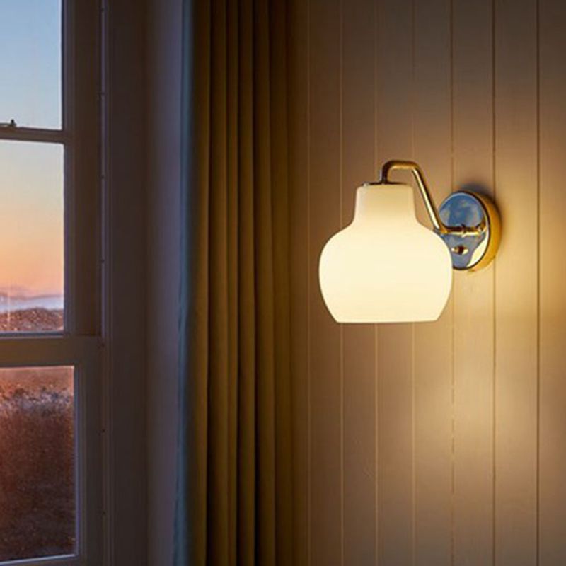 Armed Bedroom Wall Lighting Fixture Glass Contemporary Sconce Light Fixture in White